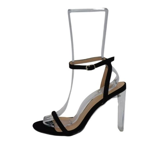 Glaze Women's Clear Chunky Heel Ankle Strap Sandals w/Open Toe Strap - Picture 2 of 3